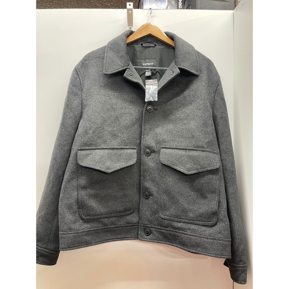Express Mens XL Gray Wool Blend Button Front Conscious Edit Shirt Jacket New